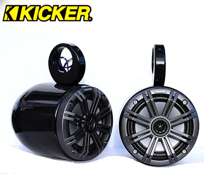 Pair of Single Black Coated Bullet Speaker Pod Kicker 45KM654CW Marine Speaker Installed