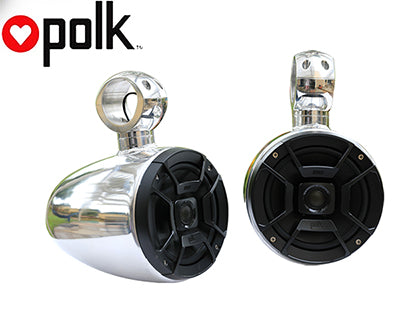 New! Pair of Angle Free Mountable Aluminum Polished Pods Polk DB652 300Watt Marine Speaker Installed